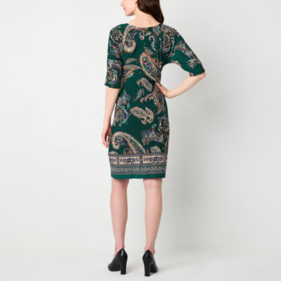 Robbie Bee Womens 3/4 Sleeve Paisley Sheath Dress Petite