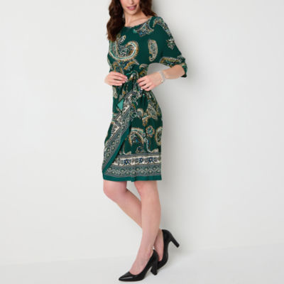 Robbie Bee Womens 3/4 Sleeve Paisley Sheath Dress Petite