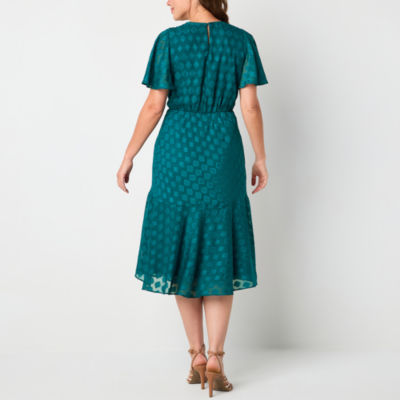 Liz Claiborne Jacquard Womens Short Sleeve Midi A-Line Dress