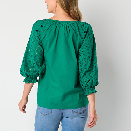 St. John's Bay Womens V Neck Blouse, Petite Xx-large, Green