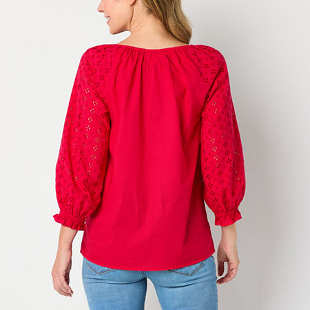 St. John's Bay Womens V Neck Blouse, Petite Small, Red