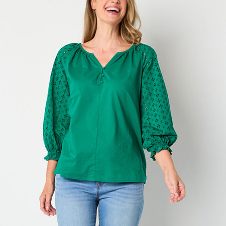 St. John's Bay Womens V Neck Blouse, Petite Xx-large, Green