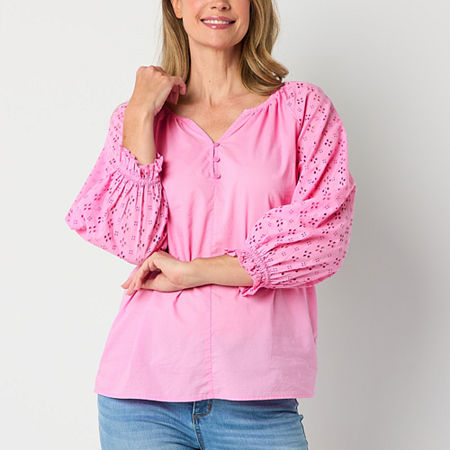 St. John's Bay Womens V Neck Blouse, Petite Small, Pink