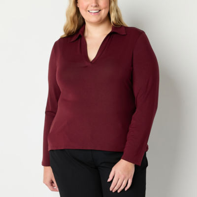 Worthington Plus Womens Long Sleeve Polo Shirt