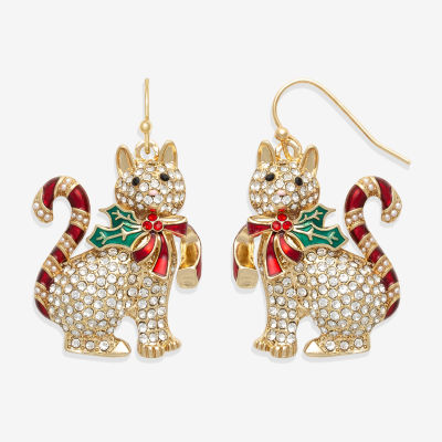 Bijoux Bar Holiday Cat Glass Drop Earrings