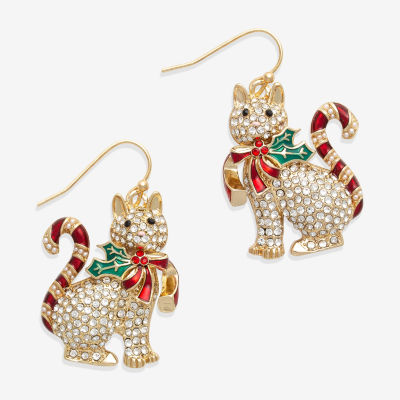 Bijoux Bar Holiday Cat Glass Drop Earrings