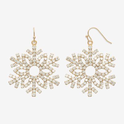 Bijoux Bar Gold Tone Snowflake Glass Snowflake Drop Earrings