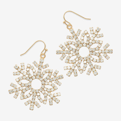 Bijoux Bar Gold Tone Snowflake Glass Snowflake Drop Earrings