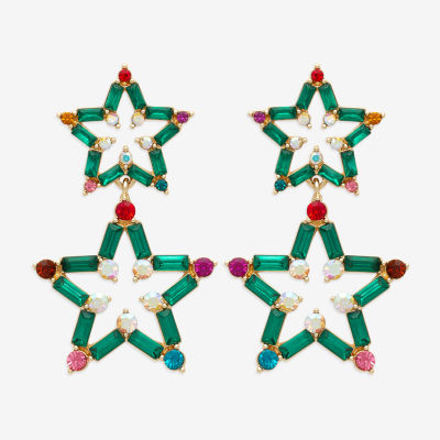 Bijoux Bar Double Holiday Lights Glass Star Drop Earrings