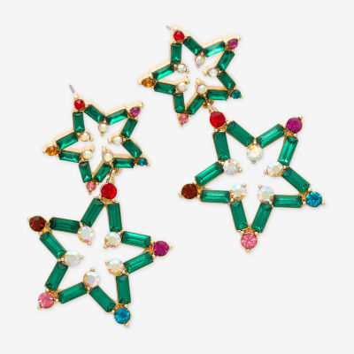 Bijoux Bar Double Holiday Lights Glass Star Drop Earrings