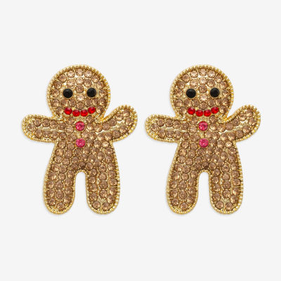 Bijoux Bar Gold Tone Gingerbread Man Glass Drop Earrings