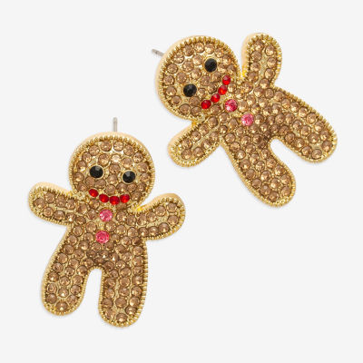 Bijoux Bar Gold Tone Gingerbread Man Glass Drop Earrings