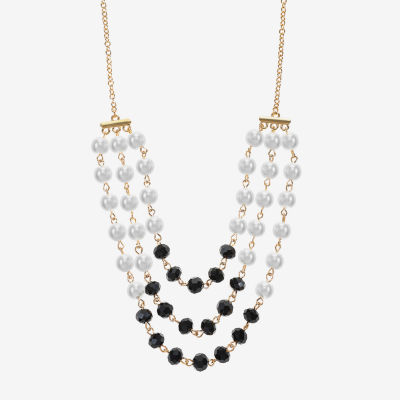 Mixit Beaded Layered Womens Black Glass 17 Inch Strand Necklace