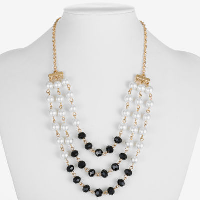 Mixit Beaded Layered Womens Black Glass 17 Inch Strand Necklace