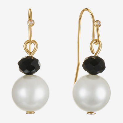 Mixit Beaded Womens Black Glass Drop Earrings