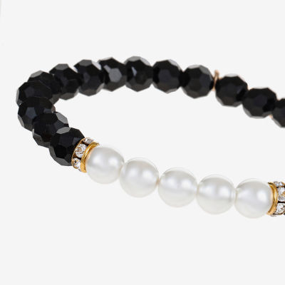 Mixit Beaded Womens Black Glass Stretch Bracelet