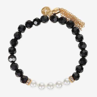 Mixit Beaded Womens Black Glass Stretch Bracelet