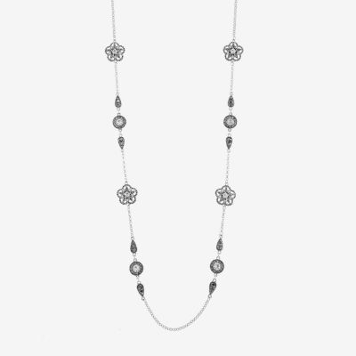 Liz Claiborne Silver Tone Glass 34 Inch Rolo Strand Necklace