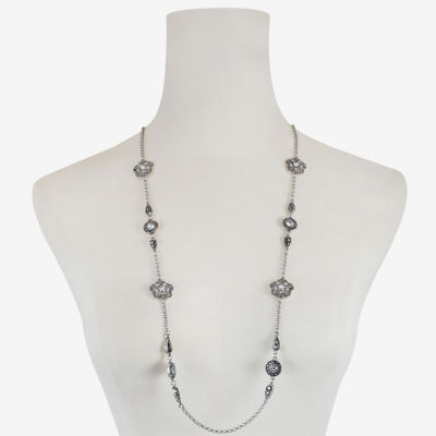 Liz Claiborne Silver Tone Glass 34 Inch Rolo Strand Necklace