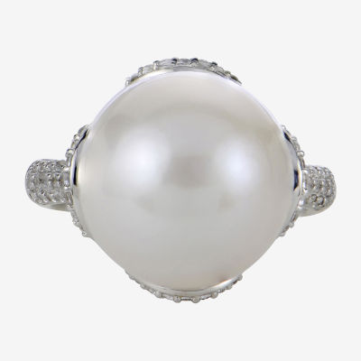 Womens 13MM White Cultured Freshwater Pearl Sterling Silver Cocktail Ring