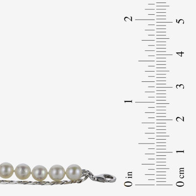 Mens White Cultured Freshwater Pearl Sterling Silver Strand Necklace