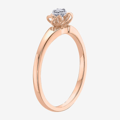 Promise My Love Womens Diamond Accent Natural White 10K Rose Gold Over Silver Round Ring