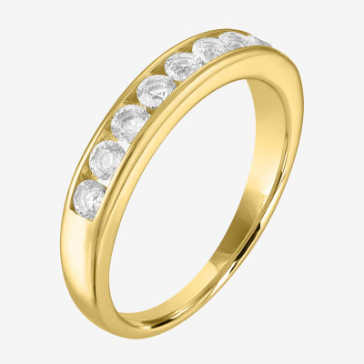 Yes, Please! Womens Lab Created White Sapphire 14K Gold Over Silver Round Band