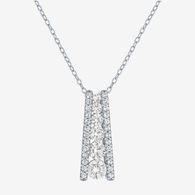 Yes Womens Lab Created White Sapphire Sterling Silver Pendant Necklaces