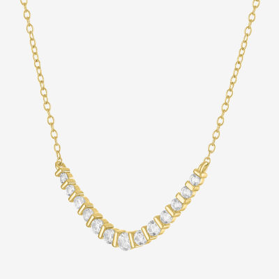 Yes, Please! Womens Lab Created White Sapphire 14K Gold Over Silver Curved Chevron Necklaces