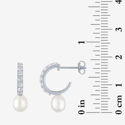 Yes, Please! Womens White Cultured Freshwater Pearl Sterling Silver 20mm Hoop Earrings