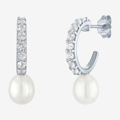 Yes, Please! White Cultured Freshwater Pearl Sterling Silver 20mm Round Hoop Earrings