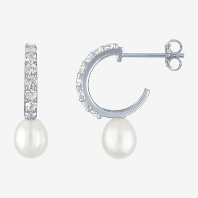 Yes, Please! White Cultured Freshwater Pearl Sterling Silver 20mm Round Hoop Earrings