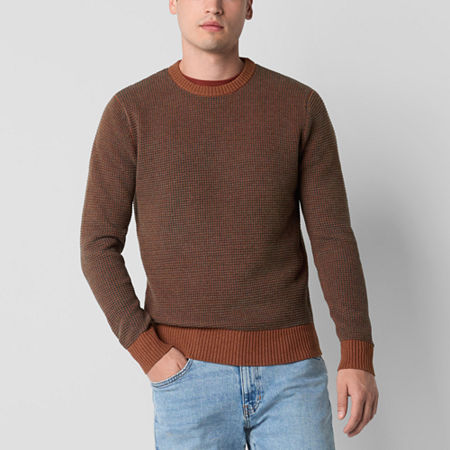 Mutual Weave Mens Crew Neck Long Sleeve Pullover Sweater, Small, Brown