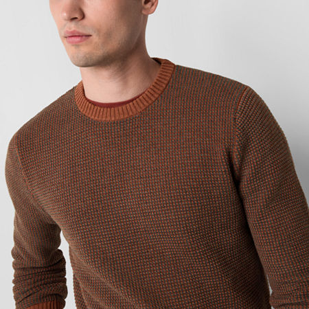 Mutual Weave Mens Crew Neck Long Sleeve Pullover Sweater, Small, Brown