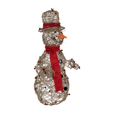 28'' Pre-Lit Champagne Gold and Red Glittered Snowman Outdoor Christmas Yard Decor