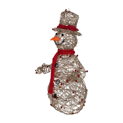 28'' Pre-Lit Champagne Gold and Red Glittered Snowman Outdoor Christmas Yard Decor