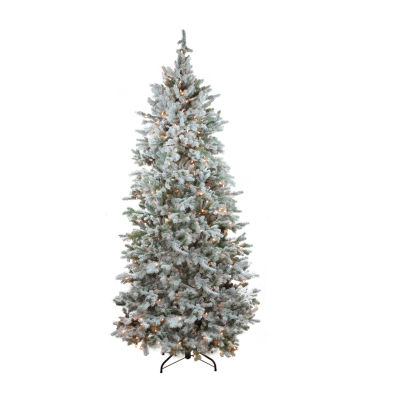 7.5' Pre-Lit Flocked Slim Colorado Spruce Artificial Christmas Tree - Clear Dura-Lit Lights