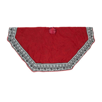 50'' Red Heptagon with Gray and White Snowflakes & Reindeer Knit Border Christmas Tree Skirt