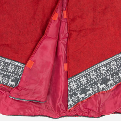 50'' Red Heptagon with Gray and White Snowflakes & Reindeer Knit Border Christmas Tree Skirt