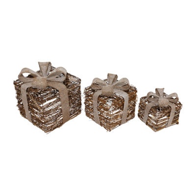 Northlight 3-pc. "9.75"" Rattan Gift Boxes With Burlap Bows" Christmas Tabletop Decor
