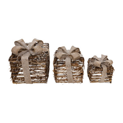 Northlight 3-pc. 9.75" Rattan Gift Boxes With Burlap Bows Christmas Tabletop Decor