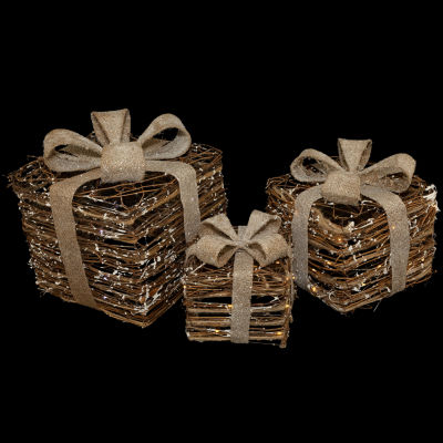 Northlight 3-pc. 9.75" Rattan Gift Boxes With Burlap Bows Christmas Tabletop Decor