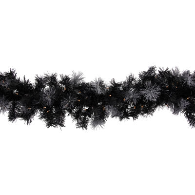 6' x 9 Pre-Lit Battery Operated Black Bristle Artificial Christmas Garland - Warm White LED Lights