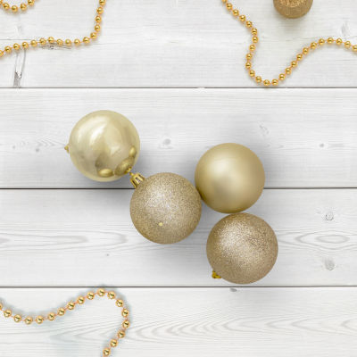 32ct Champagne Gold Shatterproof 4-Finish Christmas Ball Ornaments 3.25'' (80mm)