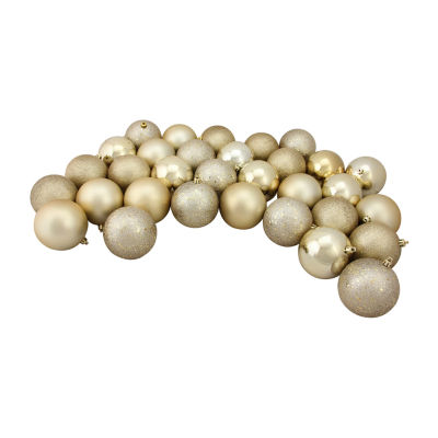 32ct Champagne Gold Shatterproof 4-Finish Christmas Ball Ornaments 3.25'' (80mm)