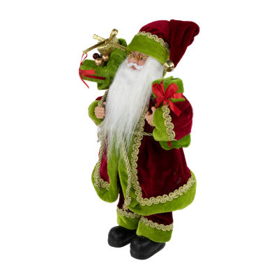 12'' Red and Green Santa Claus with Gift Bag Christmas Figure