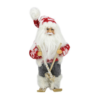 9'' Red and White Frontier Reindeer Skiing Santa Claus Christmas Figurine