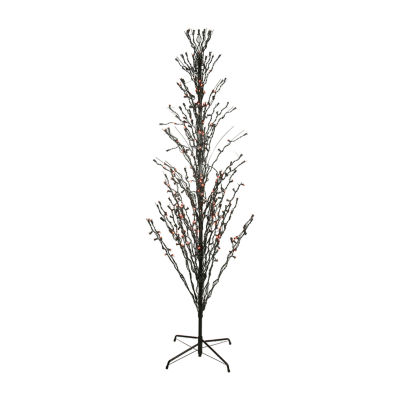 9' Pre-Lit Black Cascade Outdoor Halloween Twig Tree  Orange Lights