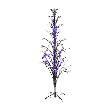 6' Pre-Lit Black Cascade Outdoor Halloween Twig Tree Purple Lights, One Size, Black