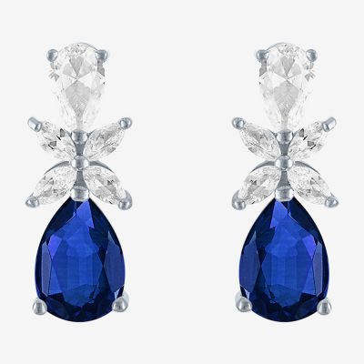 Womens Lab Created Blue Sapphire Sterling Silver Pear Drop Earrings